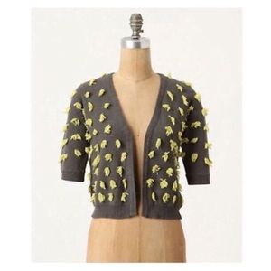• ANTHRO OLIVE YELLOW TASSELED CARDIGAN SZ S •